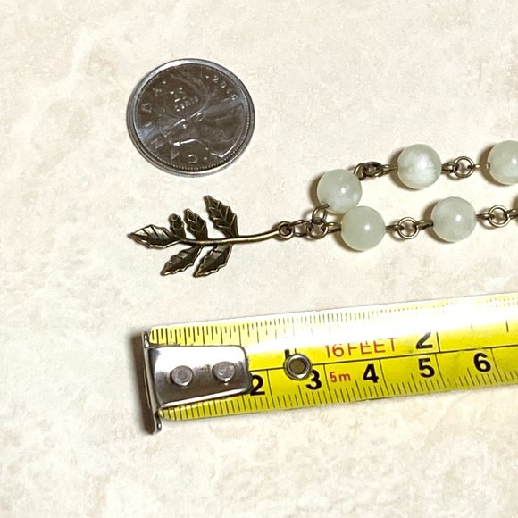 Natural Pale Green Serpentine Necklace, Bronze Leaf Branch + Genuine Gemstone - Picture 11 of 14